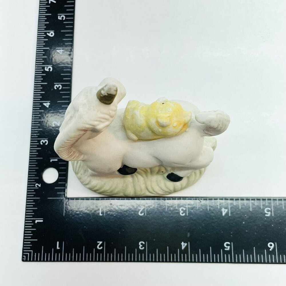 Whimsical Vintage Porcelain Figurine Yellow Teddy Bear Riding White Unicorn - Picture 8 of 9